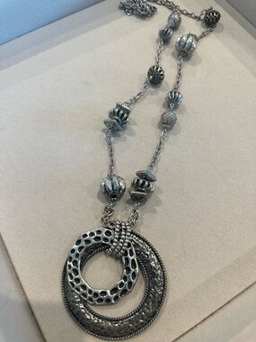 Sterling-Tone Textured Double Circle Pendant Necklace - Silver